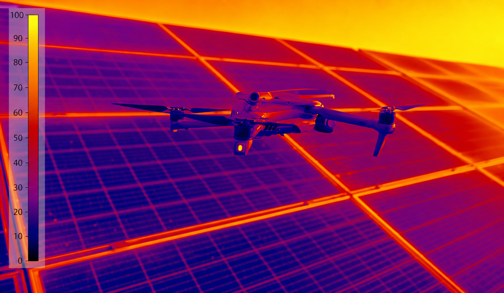 Thermische Drohnenaufnahme über Solarpanels